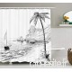 Nyngei s Noires et Blanches Rideau de Sea Coast Beach avec Bateau Palm Tree et Hills Exotique Vacances Decor Ensemble avecsnoir Blanc - B07TH9SS19